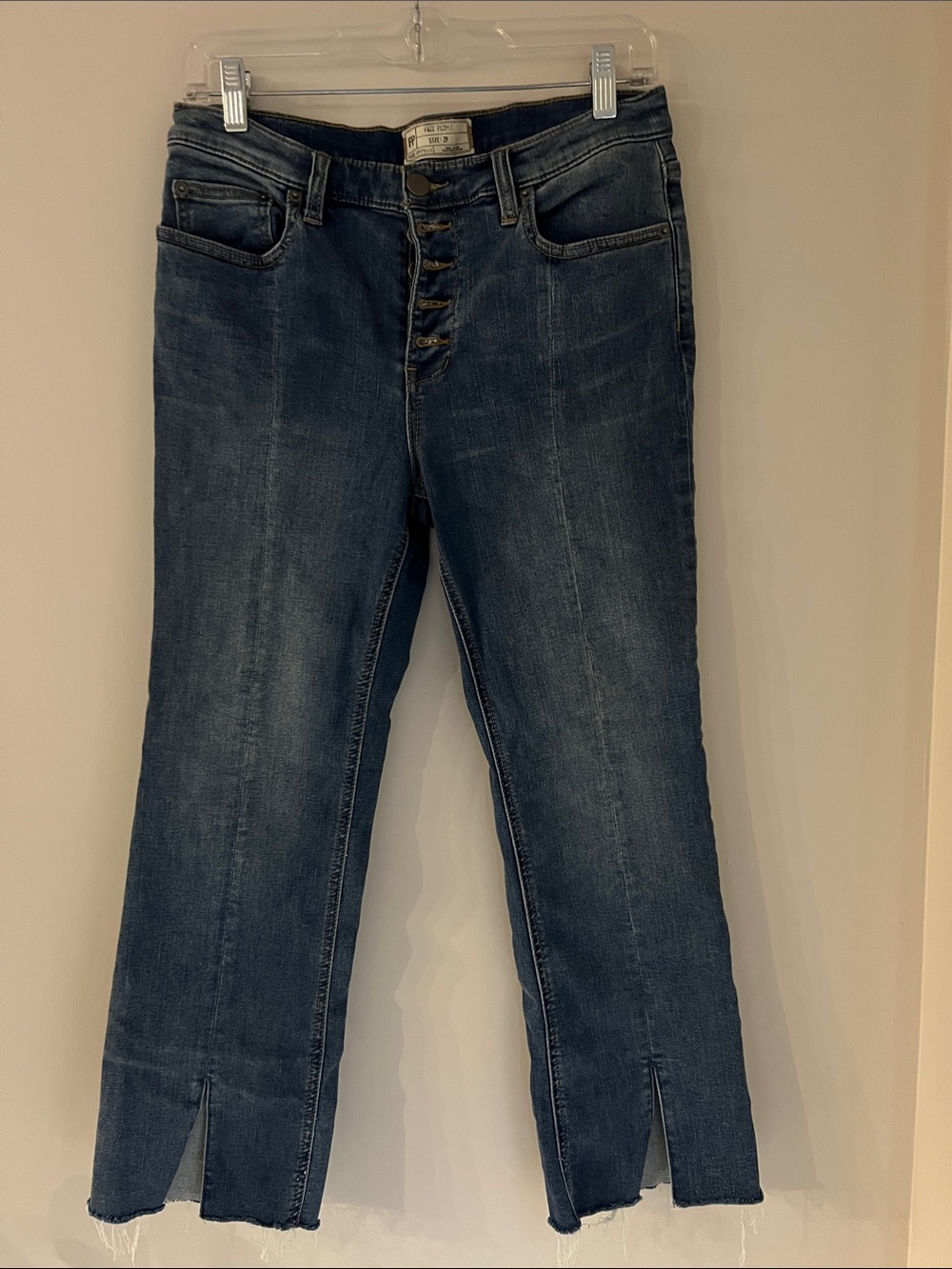 Free People Button Fly Front Seam Split Kick Crop High Rise Jean 29